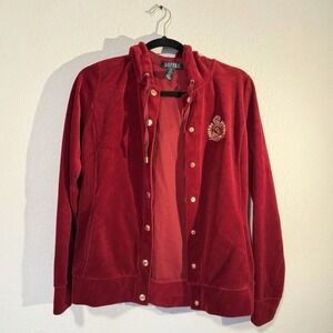 Lauren Ralph Lauren Active Women Red Velvet Velour Hooded Jacket‎ Size Small EUC